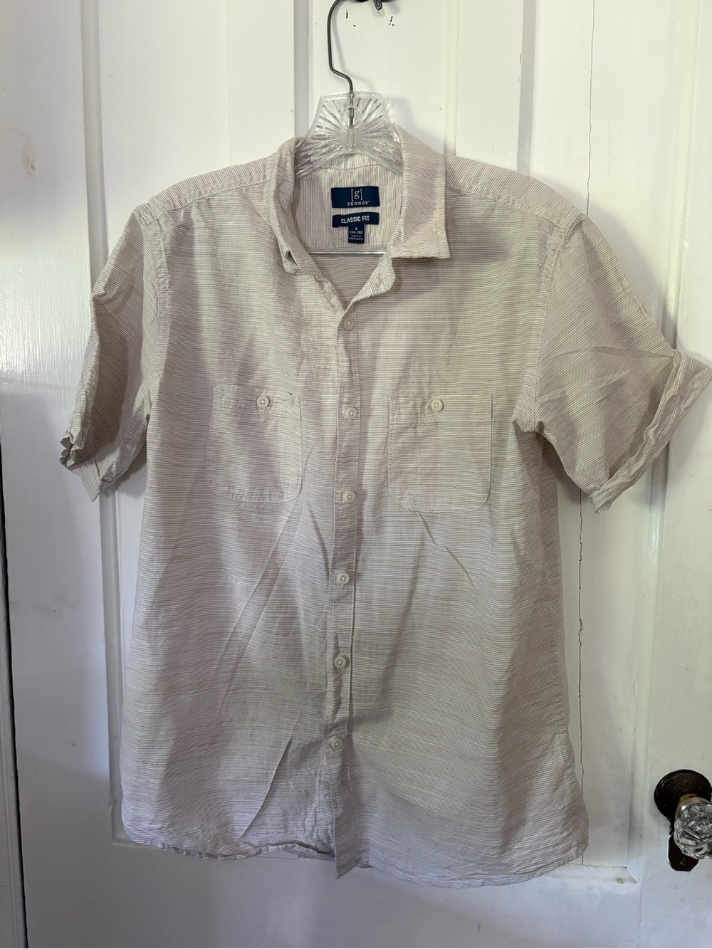 George Short Sleeve Button-Down Shirt in Light Beige